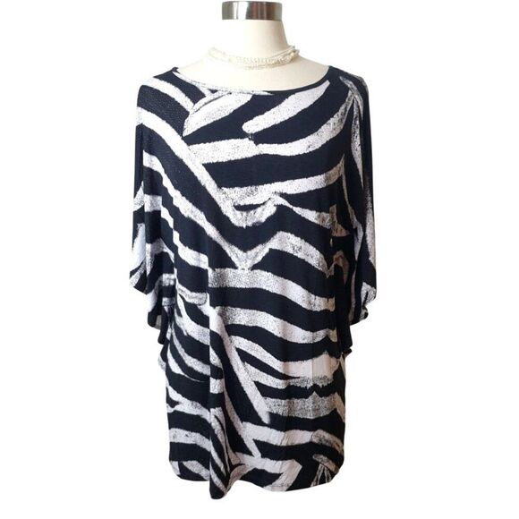 Clara Sun Woo Zebra Print Blouse XL Flutter Sleeve Y2K Top Stretch Chic - Picture 1 of 5